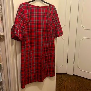 STS Sail to Sable Size L (12) plaid cotton lined  dress w/ bell 3/4” sleeves.